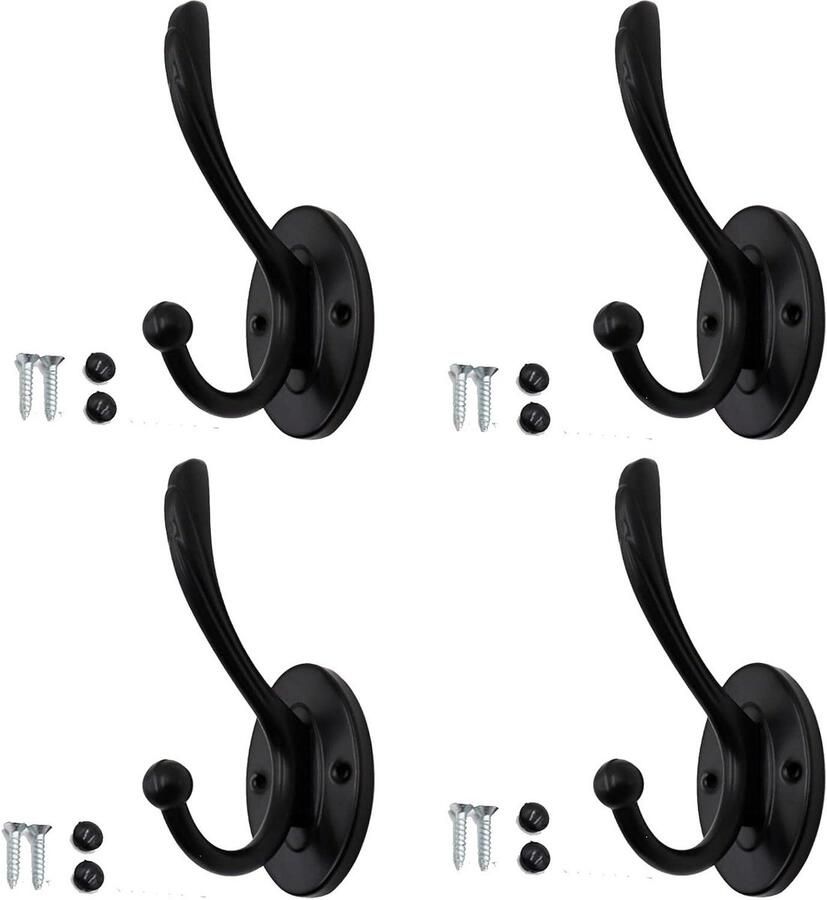 Vintage kledinghaken Set van 4 Zwart Geschikt voor Slaapkamer Badkamer Hal