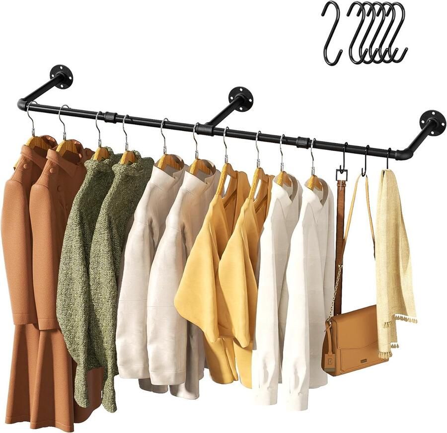 Vintage kledingrek industrieel wandmontage 1-pack