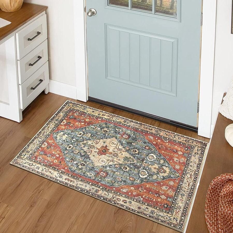 Vintage kleine antislip faux wol boho vloerkleed 60 x 90 cm machine wasbaar tapijt voor woonkamer entree laagpolig vloertapijt met deurmatten niet pluizend