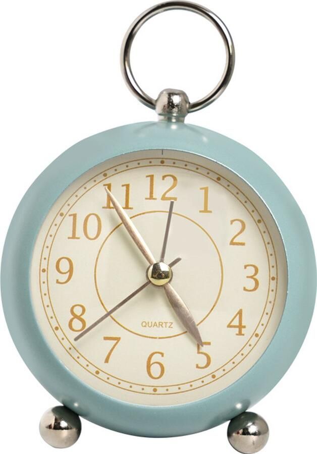 Vintage kleine wekker met nachtlampje groen stil decoratieve klok voor nachtkastje 、bureau 、keuken 、slaapkamer、 plank、 nachtkastje zonder batterij blauw