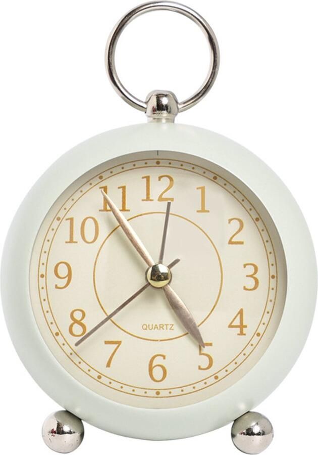 Vintage kleineVintage kleine wekker met nachtlampje groen stil decoratieve klok voor nachtkastje 、bureau 、keuken 、slaapkamer、 plank、 nachtkastje zonder batterij groen