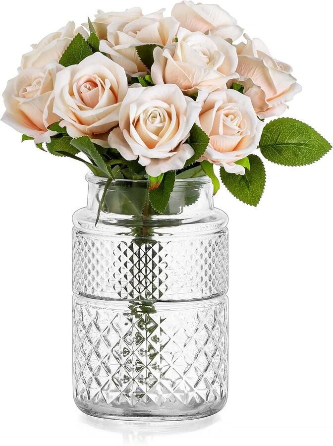 Vintage Kristallen Glazen Bloemenvaas Glasseam 1Pc 20Cm Hoge Cilinder Grote Wijde Hals Duidelijke Vazen Voor Bruiloft Eettafel Middelpunt Decoratie Woonkamer Ornamenten Voor Boeket