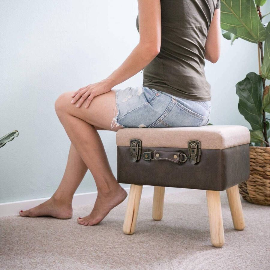 Vintage Kruk met Houten Opbergruimte 40 x 32 x 39 cm Bruin Klassiek