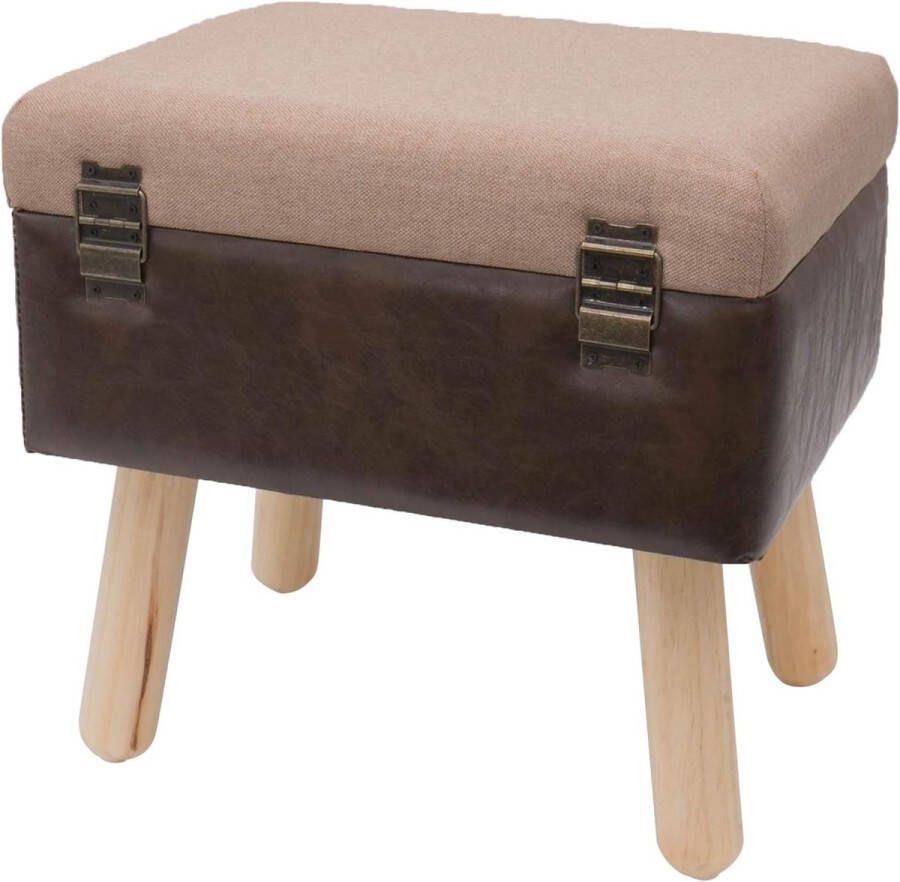 Vintage kruk met opbergruimte van hout 40 x 32 x 39 cm bruin klassiek - Foto 2