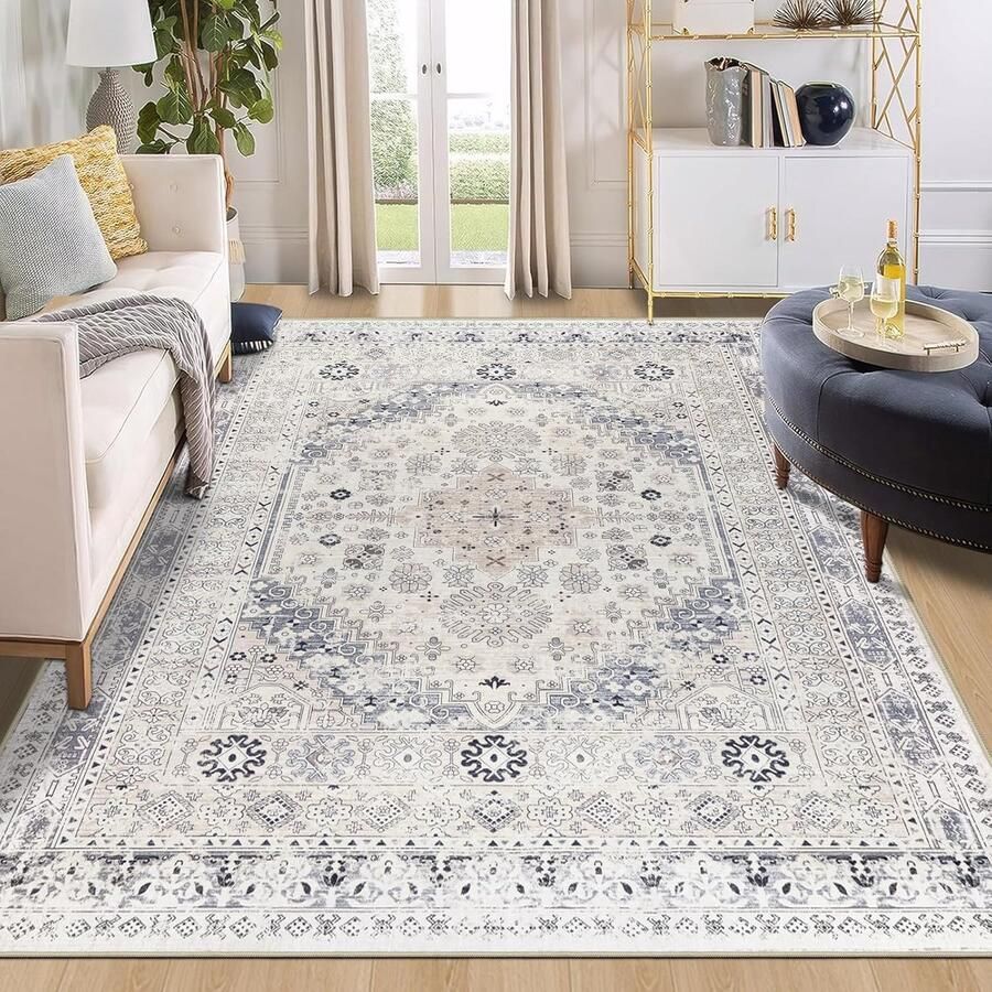 Vintage Laagpolig Vloerkleed 160 x 230 cm Antislip en Lichtgewicht Tapijt voor Woonkamer Slaapkamer Keuken en Eetkamer