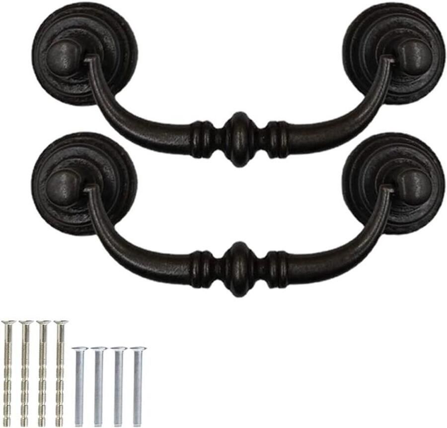 Vintage Lade Trekgrepen Antieke Swing Trekt Ring met Schroeven Kit Universele 12.5CM Kast Deurknoppen voor Slaapkamer Badkamer Keuken Set van 2 Zwarte Ijzeren Garderobe Knoppen