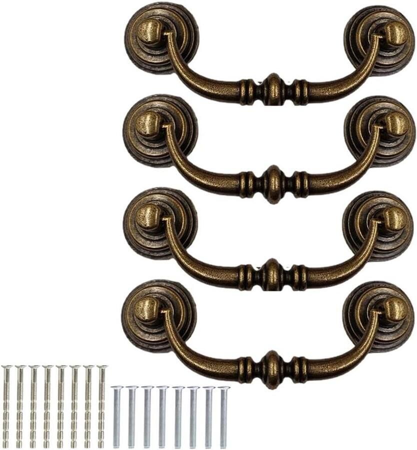 Vintage Lade Trekgrepen Antieke Swing Trekt Ring Universele 12.5CM Kast Deurknoppen Slaapkamer Badkamer Keuken Messing