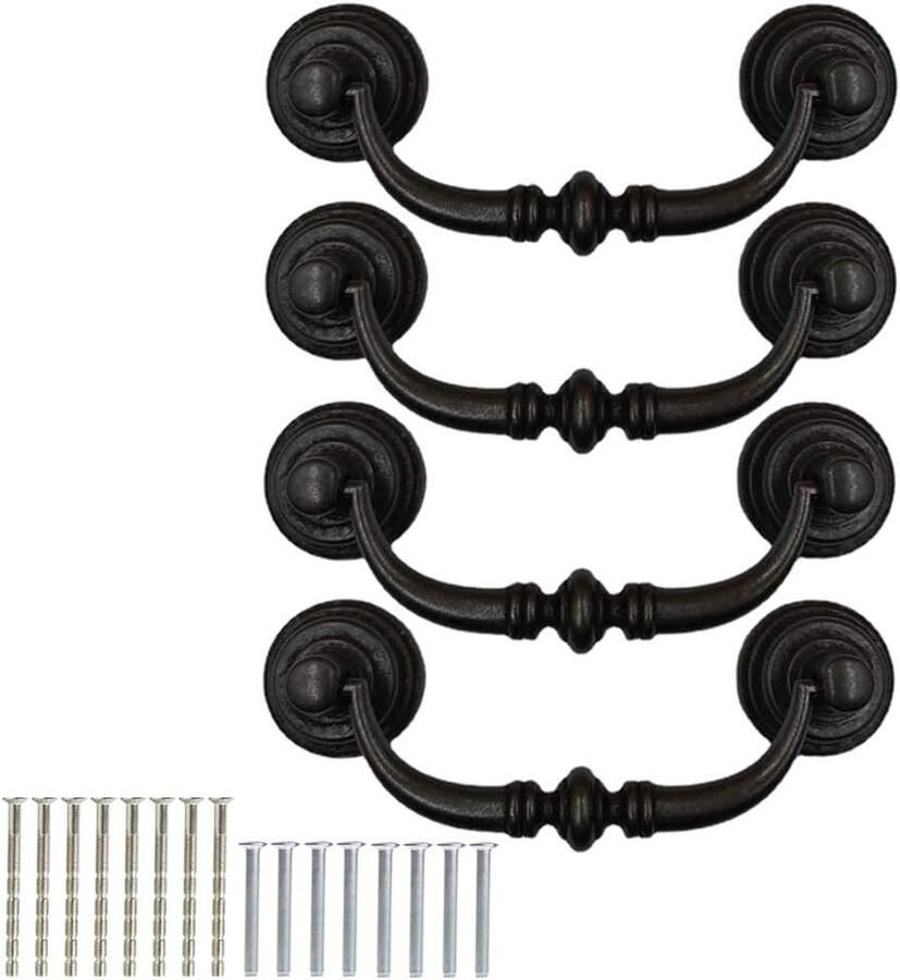 Vintage Lade Trekgrepen Antieke Swing Trekt Ringen Universele 12.5CM Kast Deurknoppen Slaapkamer Badkamer Keuken Garderobe Ijzer Zwart