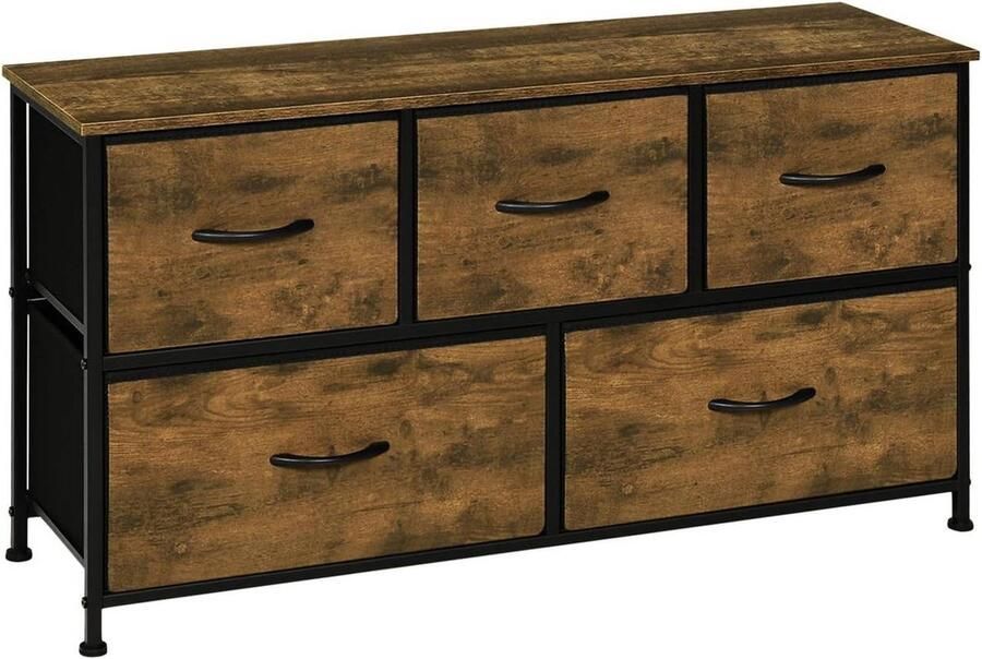 Rootz Living Rootz Vintage Ladekast Industriële Opbergkast Dressoir met 5 Laden Metalen Frame 100cm x 54cm x 30cm