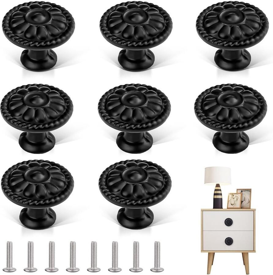 Vintage ladeknoppen 8 stuks zwart aluminiumlegering