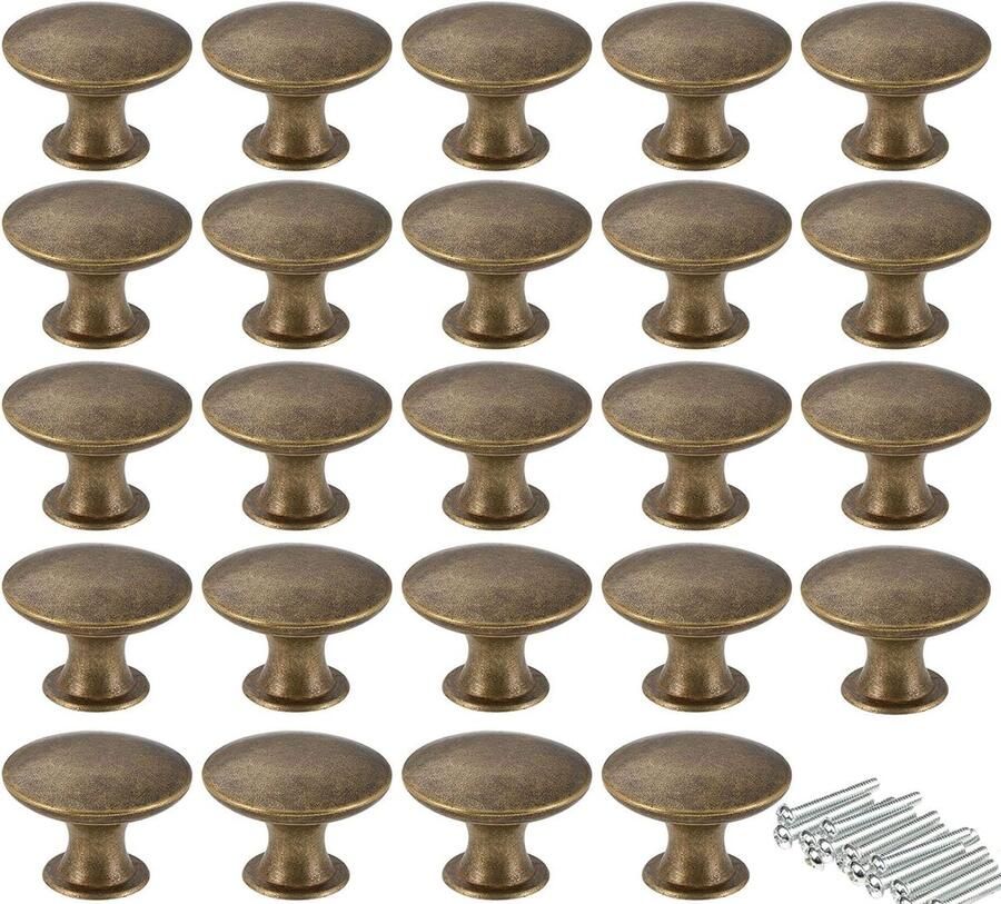 Vintage ladeknoppen antiek messing 30 mm set van 24 geel brons