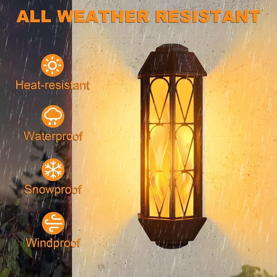 Vintage led-zonnelamp met vlameffect automatische schakelaar wandlamp waterdicht voor buiten terras tuin garage