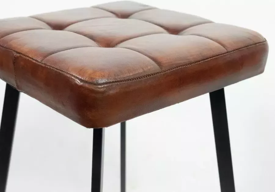 Care For Living Vintage leren kruk met metalen pootjes