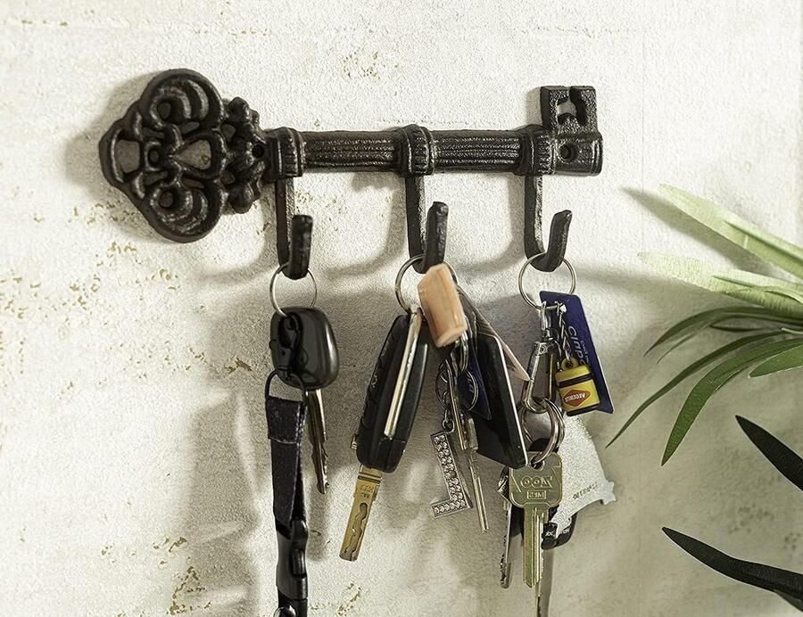 Vintage Look Antieke Stijl Gietijzeren Sleutelrek Houder Rail Kapstok Wandmontage Decoratieve Sleutel Opknoping Rustiek Woondecor 3 Hanghaken Binnen Buiten Gebruik