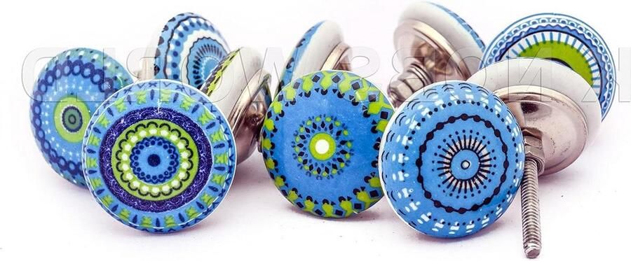 Vintage Look Bloem Keramische Knoppen Deurgreep voor Kast en Lade Blauw