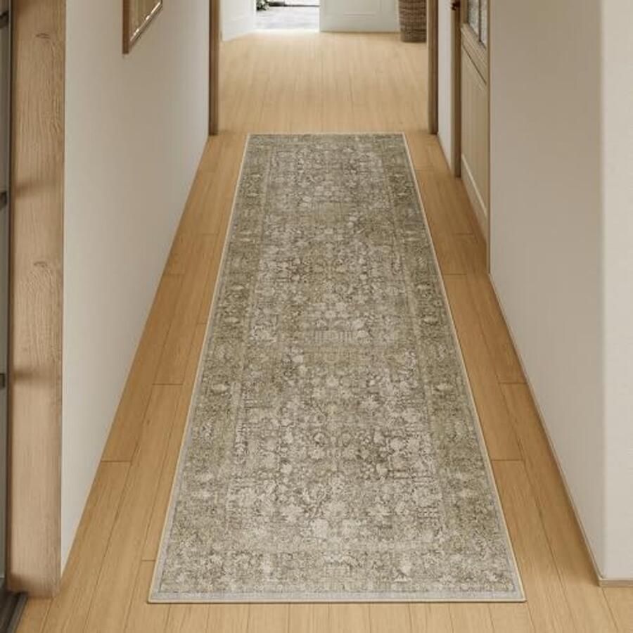 Vintage Loper Tapijt Bruin 60x180cm Antislip Wasmachine Bestendig voor Keuken en Woonkamer