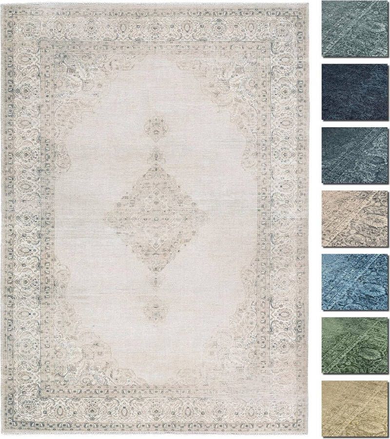 Vintage lopertapijt zand 80 x 145 cm wasbaar boho-tapijt superzacht modern laagpolig vloerkleed