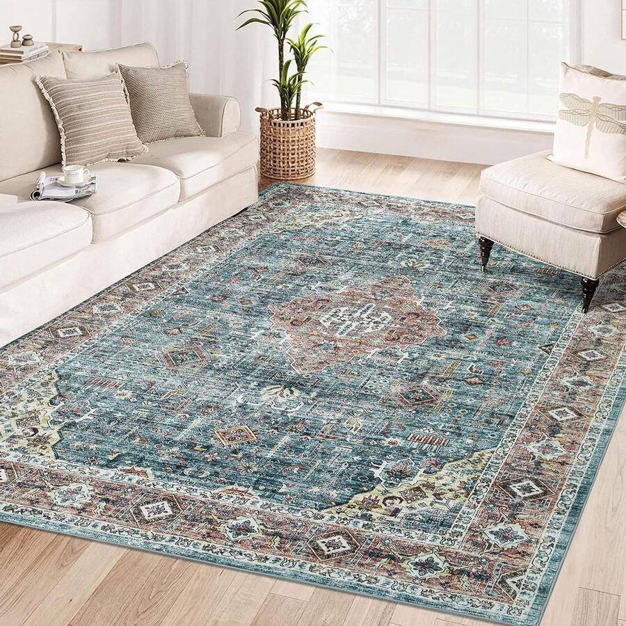 Vintage Medaillontapijt Antislip Vloerkleed 1 stuk Bruin-Groen Gemiddelde Stapelhoogte 120x