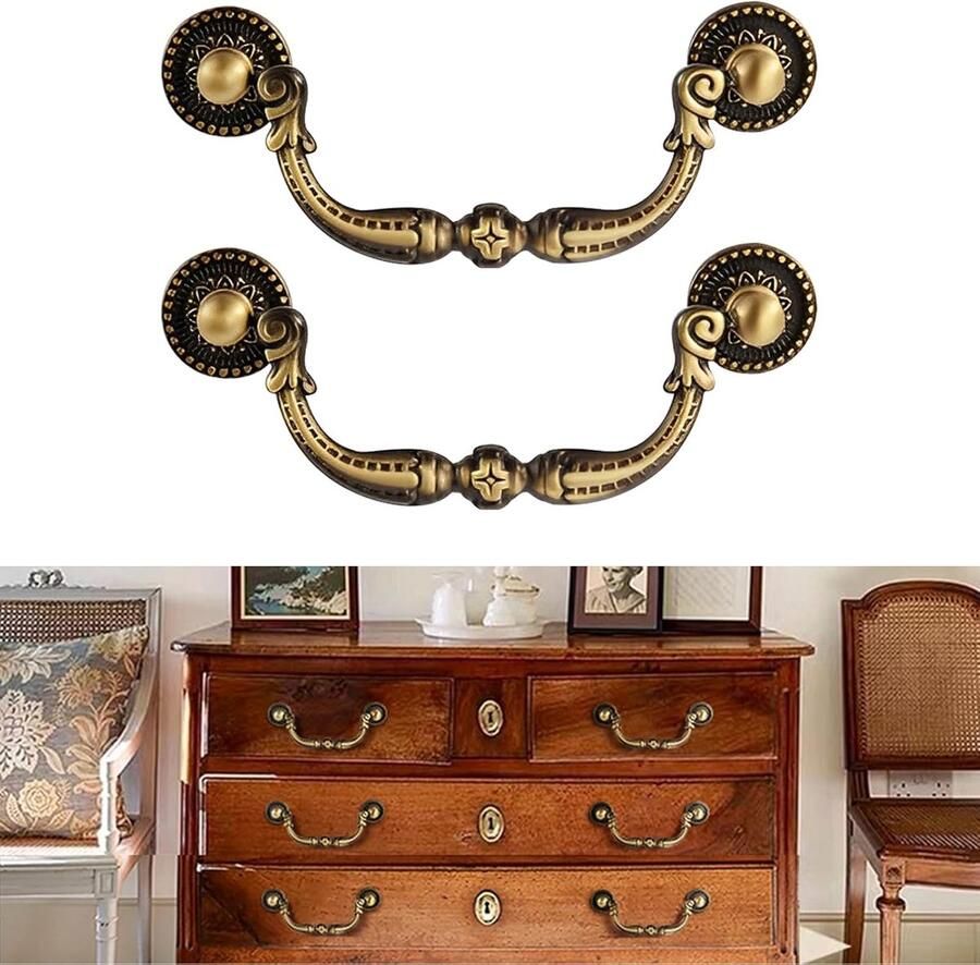 Vintage messing handgrepen retro kastgrepen 2 stuks zwart puur messing