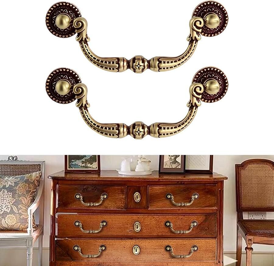 Vintage messing handgrepen retro meubelgrepen 2 stuks rood puur messing