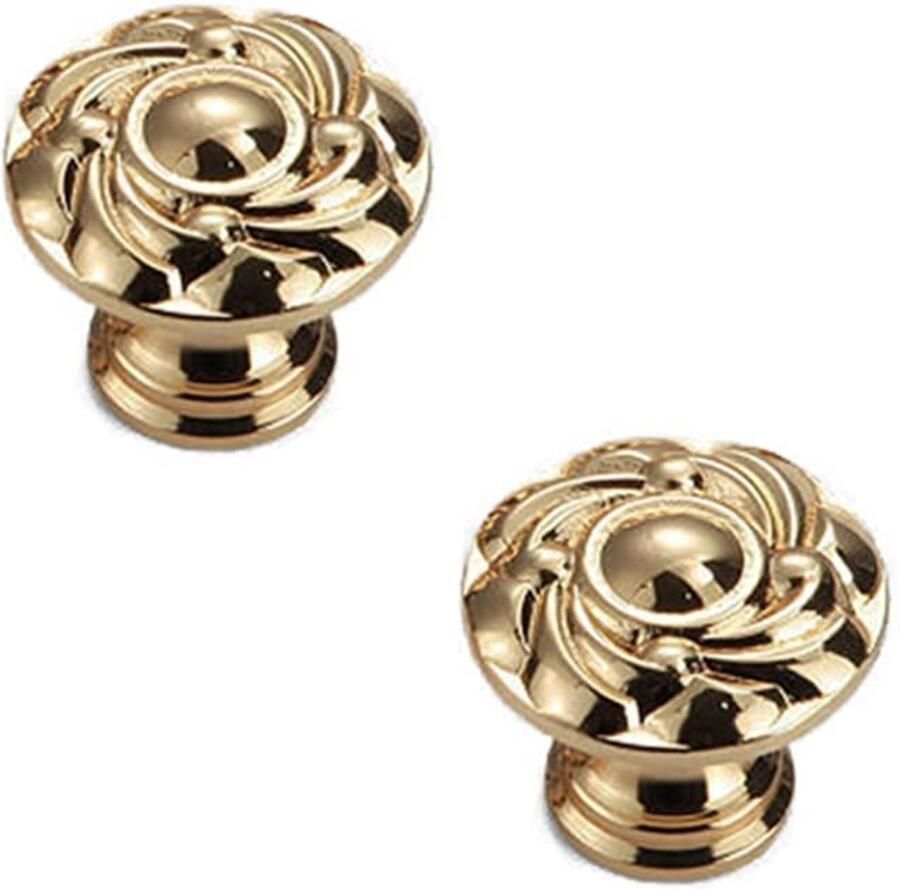 Vintage Messing Kastknoppen Antiek Bloemenpatroon 2 Stuks Goud Metaal 34 mm