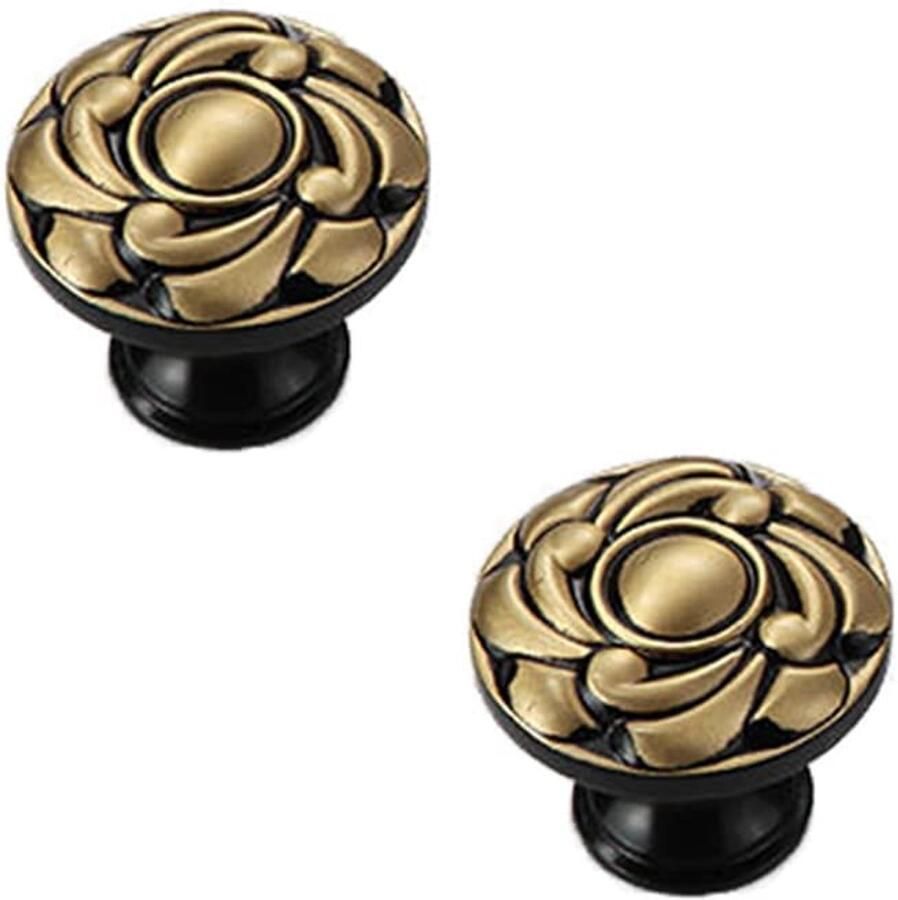 Vintage Messing Kastknoppen Antieke Meubelknoppen 2 Stuks Zwart en Goud 34 mm