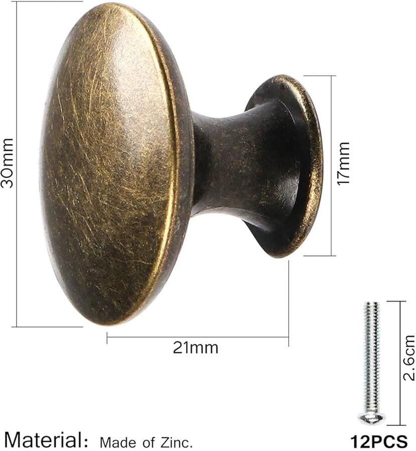 Vintage Messing Knoppen 12 Stuks 30 mm Metaal