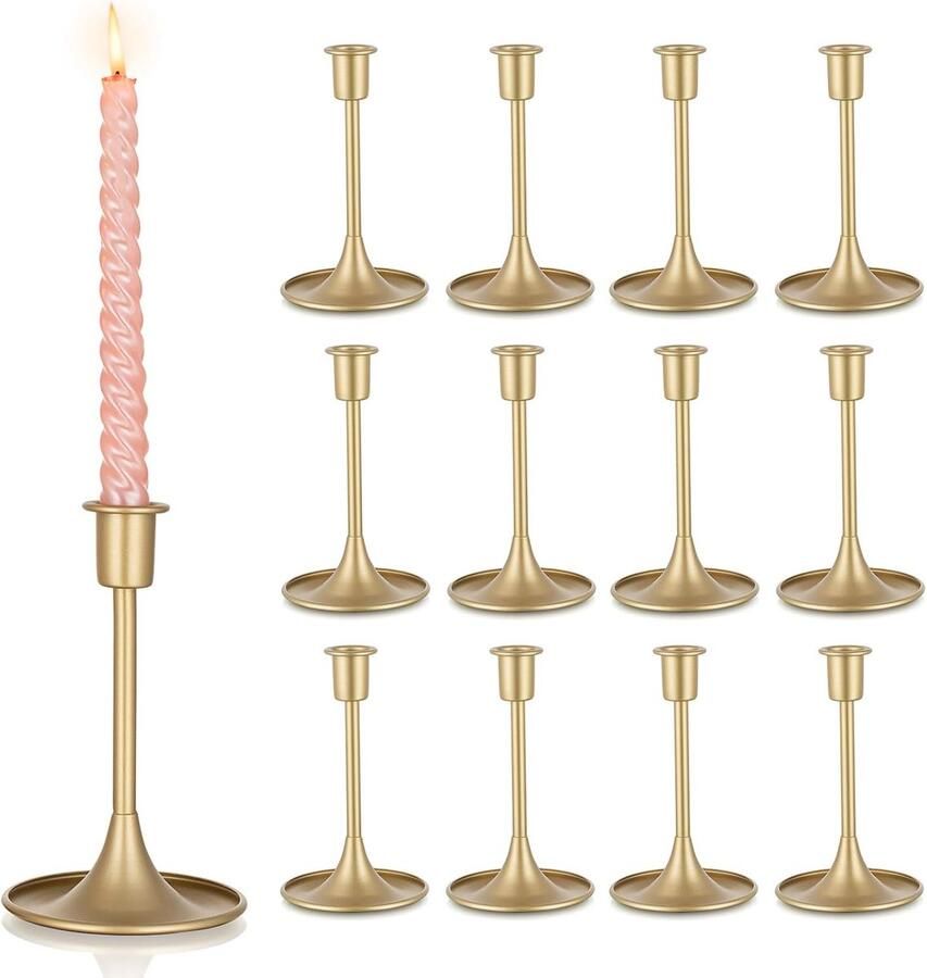 Vintage Metalen Kandelaar Set 12 Stuks Decoratieve Tafel Middenstukken voor Bruiloft en Feestdagen