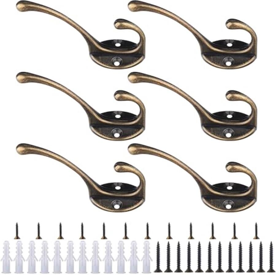 Vintage Metalen Kapstokhaken voor Jassen en Handdoeken Wandgemonteerd Hout en Muurbevestiging