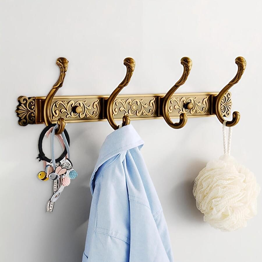 Vintage metalen kledinghaken wandgarderobe voor jassen en accessoires 4 stuks zwart