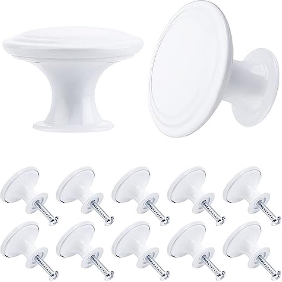 Vintage Meubelknoppen 12 stuks Kastknoppen Ladeknoppen Ø30mm Wit