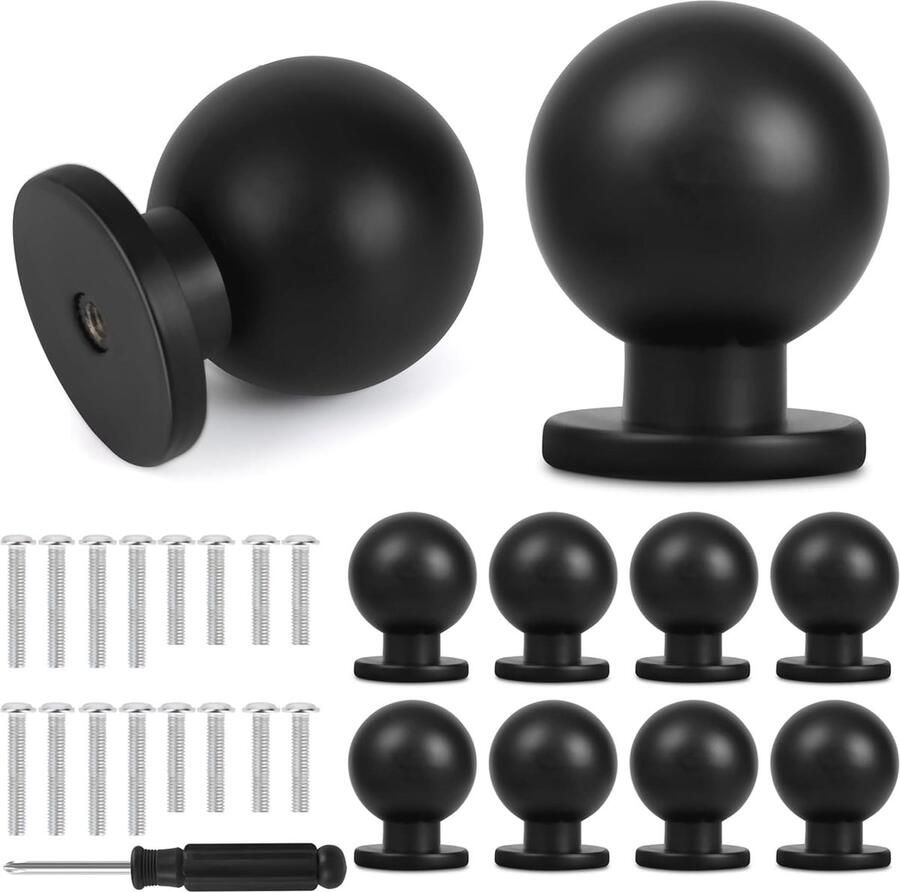 Vintage meubelknoppen 8 stuks zwart kogelvormige knoppen voor kasten en deuren