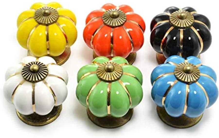 Vintage Meubelknoppen Set van Porselein met Antieke Bronze Afwerking 6 Kleuren