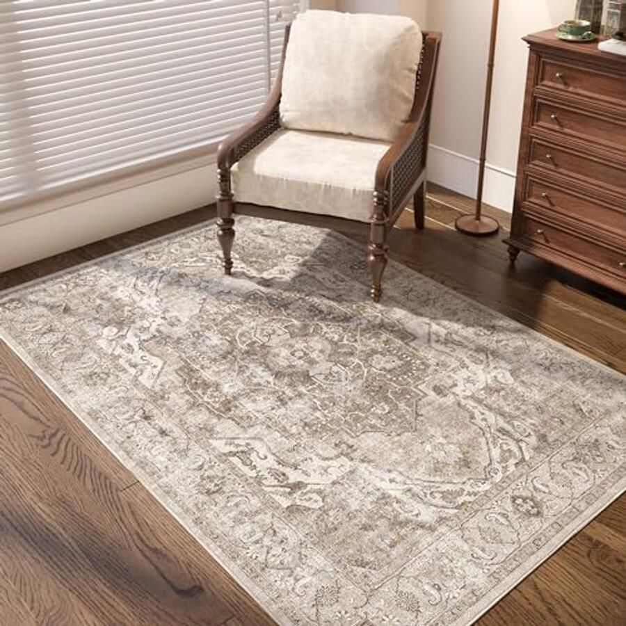 Vintage Multi Flower Print Area Rug 150 x 210 cm Non-Slip and Washable Living Room Carpet