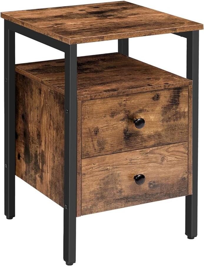 Vintage nachtkastje met 2 laden 40x40x61 cm Eenvoudige montage EBF43BZ01