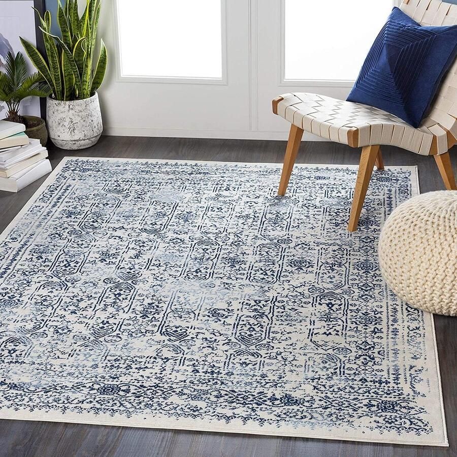 Vintage Oosters Tapijt Eetkamer en Slaapkamer Oosters Boho Laagpolig Tapijt Groot 160 x 215 cm Donkerblauw