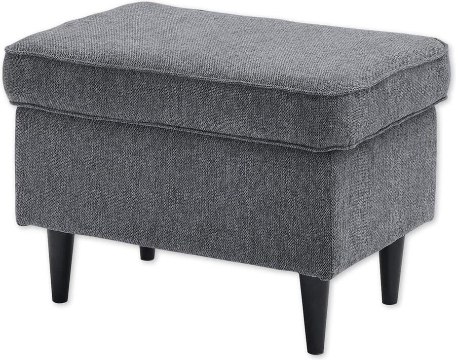 Vintage Oskar Oorfauteuil met Beklede Knopen en Massief Houten Poten Antraciet Kreukelstoel voor de Woonkamer Houten kruk