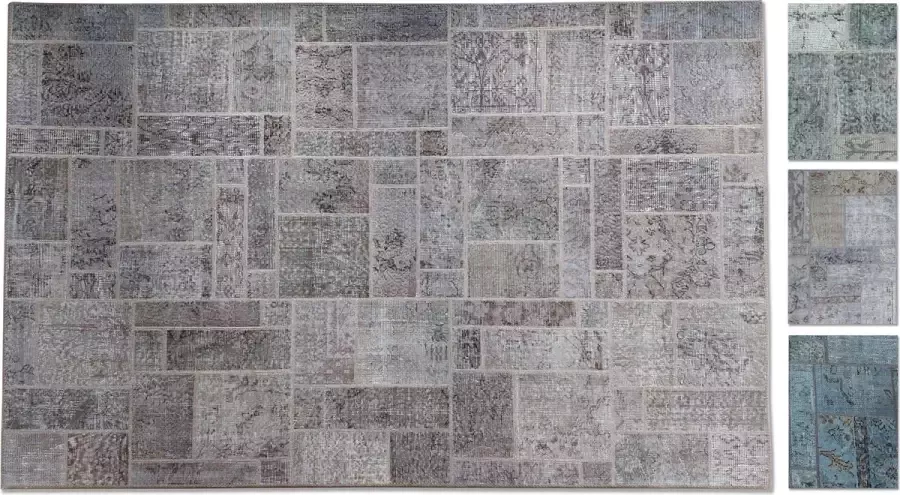 Vintage Patchwork Vloerkleed 170x240cm Antraciet Bruin Uniek handgemaakt Origineel Laagpolig Vloerkleed – Anti slip Tapijt Duurzame en Natuurlijke Materialmen Moderne Vloerkleed Handgeknoopte Turkse Tapijten Exclusief Vloerklee - Foto 2