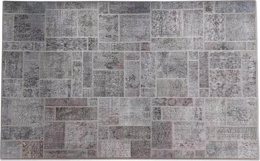 Vintage Patchwork Vloerkleed 170x240cm Antraciet Bruin Uniek handgemaakt Origineel Laagpolig Vloerkleed – Anti slip Tapijt Duurzame en Natuurlijke Materialmen Moderne Vloerkleed Handgeknoopte Turkse Tapijten Exclusief Vloerklee - Foto 3