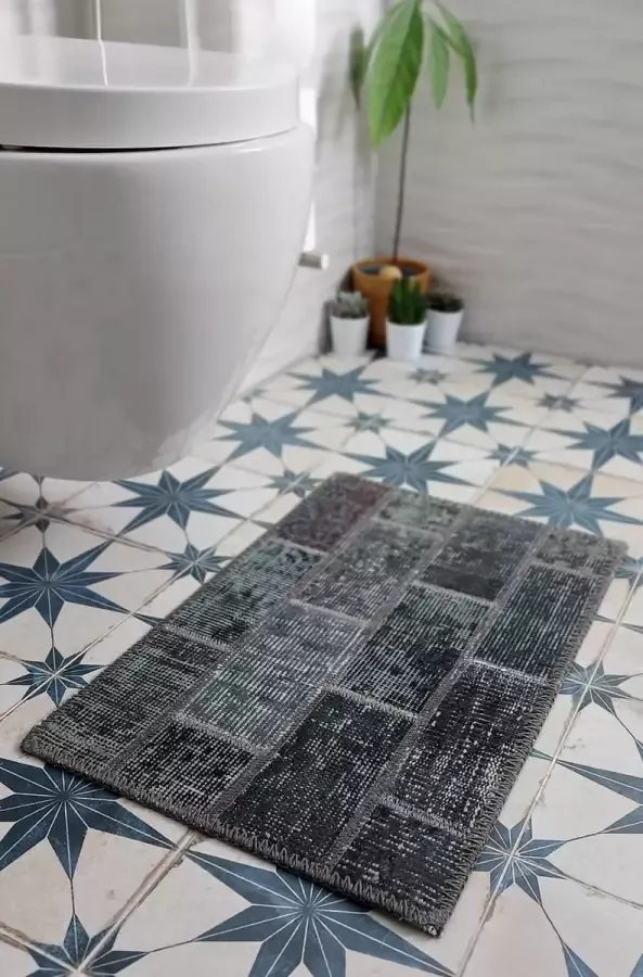 Vintage Patchwork Vloerkleed 40x60 Groen Klein Uniek handgemaakt Katoen Laagpolig Tapijt voor in de gang badkamer – Moederdag