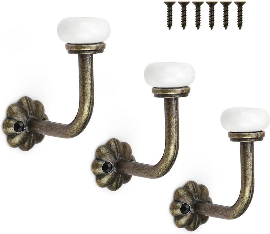 Vintage Patere keramische kapstokhaken geschikt voor garderobe 3 stuks retro design zinklegering