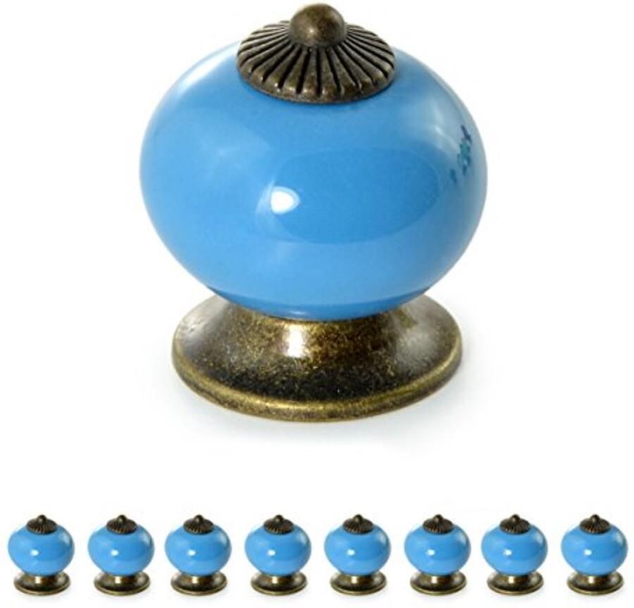 Vintage Porseleinen en Keramische Meubelknoppen Set Shabby Chic Kastgrepen (8 Stuks Blauw)