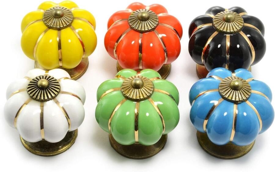 Vintage porseleinen meubelknoppen set van 6 antiek brons verschillende kleuren