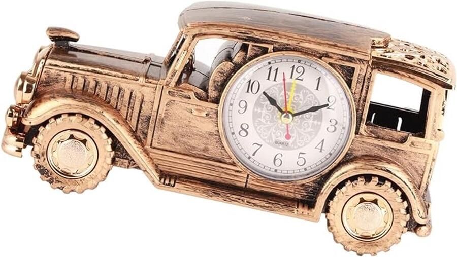 Vintage Retro Analoge Wekker Multifunctionele Autovormige Bureauwekker Klassieke Vintage Autowekker voor Woonkamer Bureau Slaapkamer Decoratie (Antiek Brons Kleur)