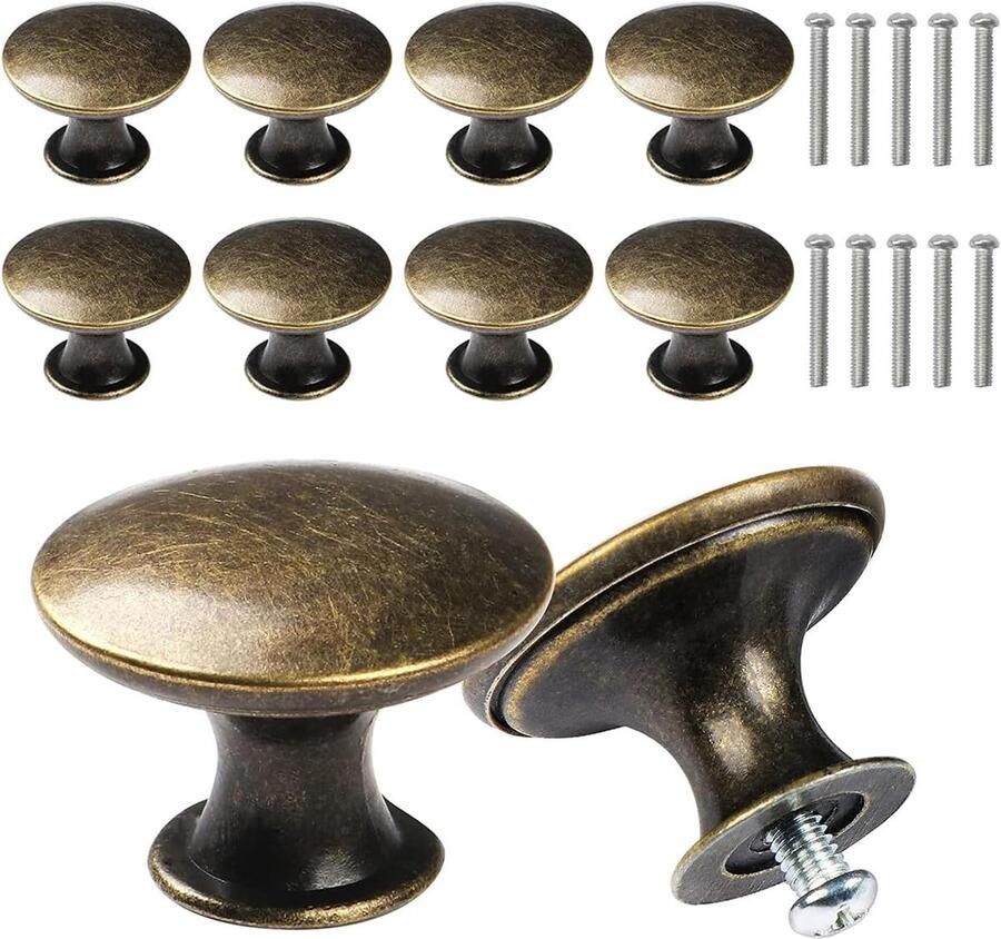 Vintage Ronde Lade Handvatten Antiek Bronzen 10 Stuks