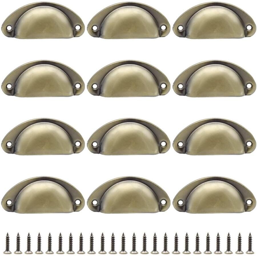 Vintage Schelgrepen Halfrond 12 stuks Brons