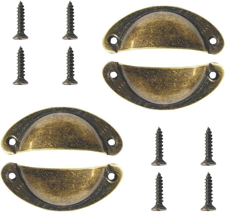 Vintage schelpgrepen Set van 4 stuks met schroeven voor kastlades Meubelgrepen in retrostijl