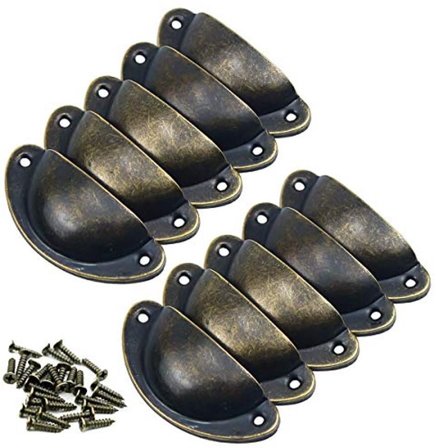 Vintage Schelpgrepen voor Meubels Antieke IJzeren Handgrepen 10 Stuks Zwart 82 x 35 mm