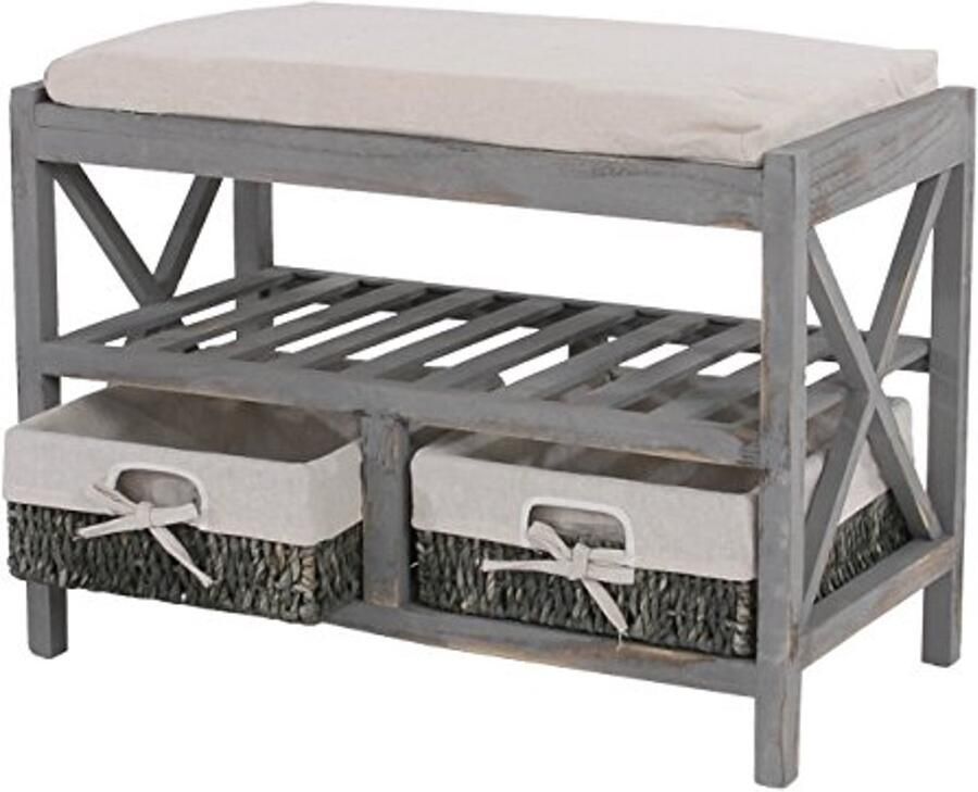 Vintage Schoenenrek met Zitbank en Opbergmanden Shabby-Look 45x65x34 cm