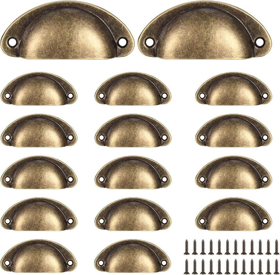 Vintage Shell Cup Handgrepen Retro Kast Knoppen 16 Stuks Brons